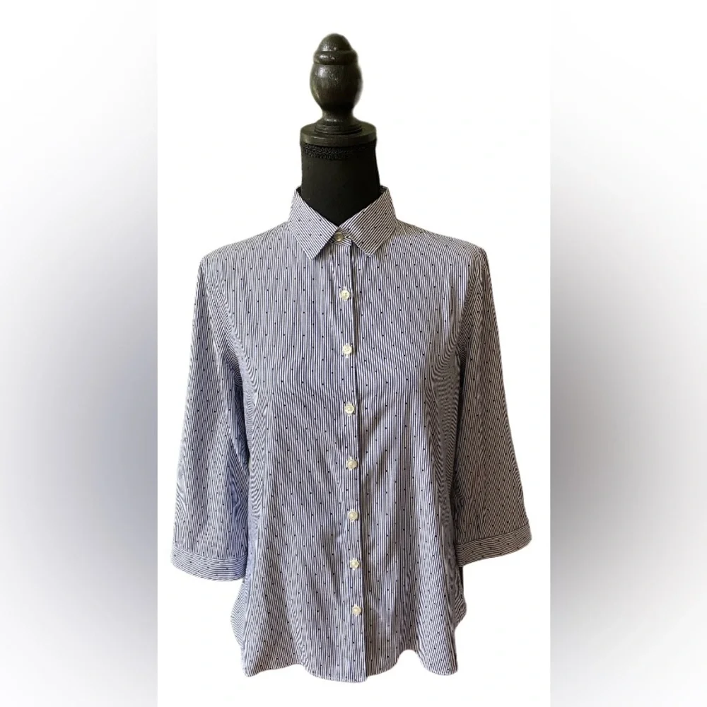 Land’s End Pin Stripe with Polka Dots Button Down Shirt